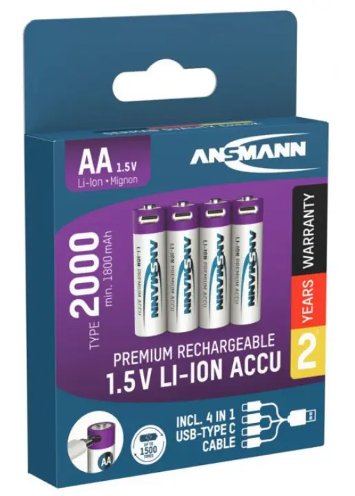 Akumulatorki AA Li-Ion 1,5V 2000mAh USB 4 szt. zdjęcie 4