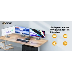 Przełącznik KVM USB 4 PC - 3 monitory HDMI+DP 8K