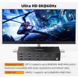 Przełącznik KVM USB 4 PC - 3 monitory HDMI+DP 8K