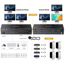 Przełącznik KVM USB 4 PC - 3 monitory HDMI+DP 8K