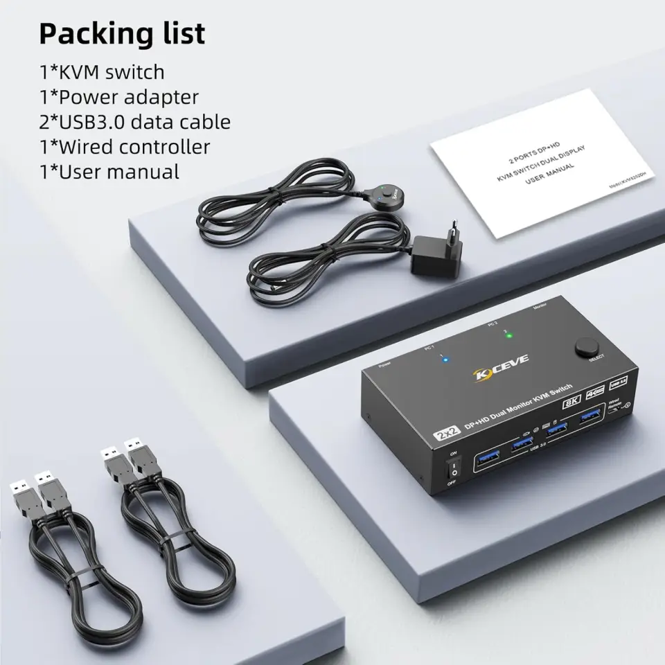 Przełącznik KVM USB 2 PC - 2 monitory HDMI+DP 8K zdjęcie 4