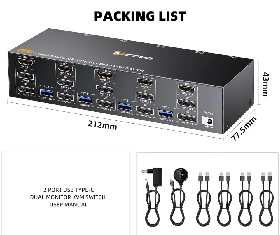 Przełącznik KVM USB 4 PC - 3 monitory HDMI+DP 8K zdjęcie 4