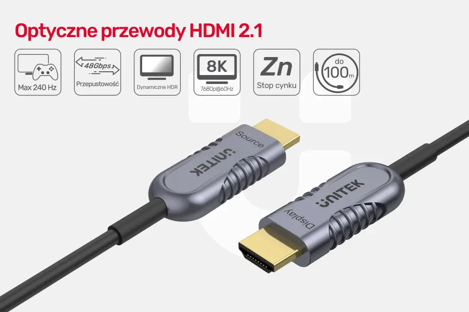 Kabel optyczny HDMI 2.1 AOC Unitek 30m zdjęcie 2