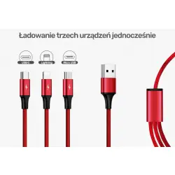 Kabel USB 3w1 - micro USB, USB-C, Lightning QC