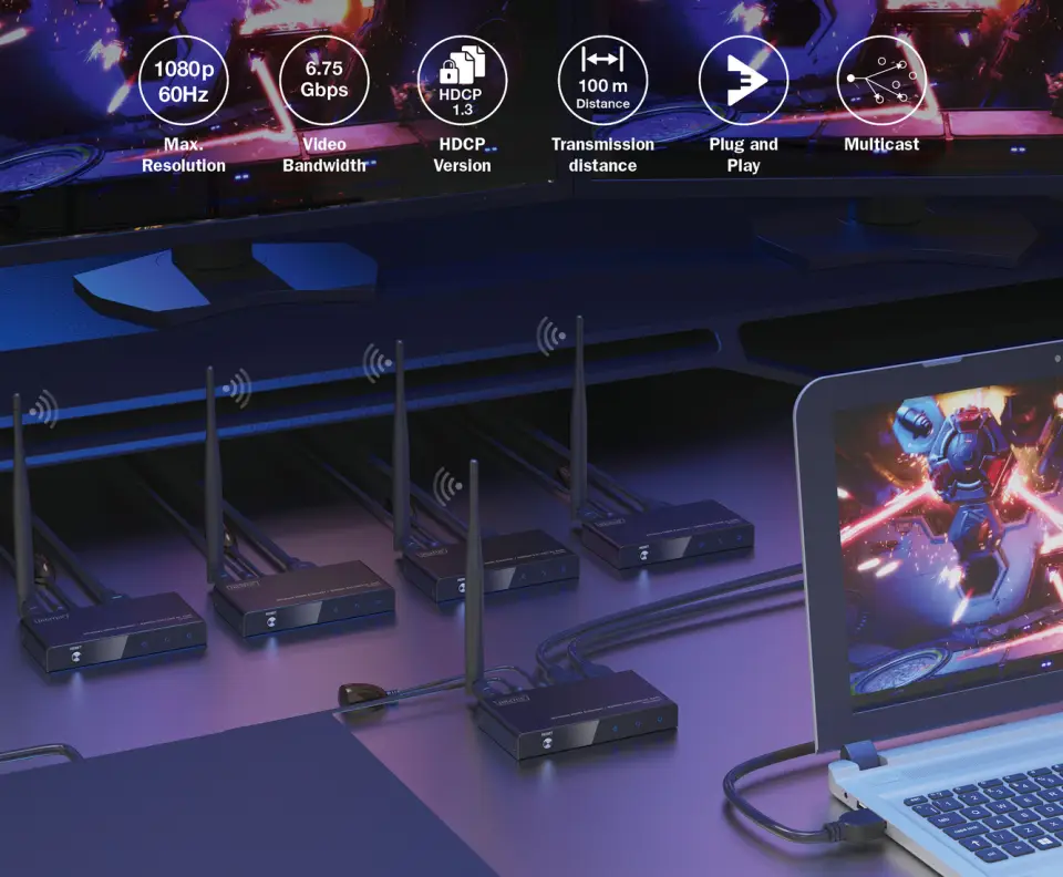Transmiter bezprzewodowy HDMI 1x4 100m TX-RX zdjęcie 4