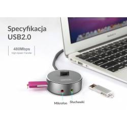 Hub USB 2.0 z audio Unitek Y-2197